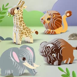 3D DIY Puzzle Animal Theme Lion Tiger Rabbit Model Cartoon Paper Toy Kids Early Learning Assembly Three-dimensional Jigsaw Toy