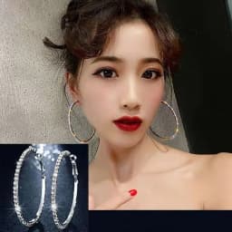 30-80mm Big Hoop Earrings For Women Girls Circle Crystal Rhinestone Earrings Black Gold Silver Color Round Earings Party Gift