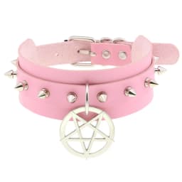 DIEZI Trendy Punk Pink Lace Leather Choker Necklace For Women Men Torques Harajuku Gothic Cirle Heart Pendant Necklace Jewelry