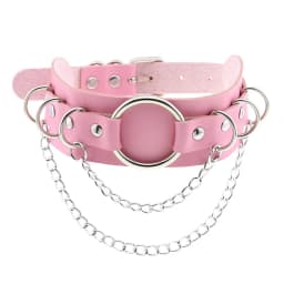 DIEZI Trendy Punk Pink Lace Leather Choker Necklace For Women Men Torques Harajuku Gothic Cirle Heart Pendant Necklace Jewelry