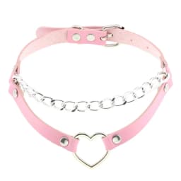 DIEZI Trendy Punk Pink Lace Leather Choker Necklace For Women Men Torques Harajuku Gothic Cirle Heart Pendant Necklace Jewelry