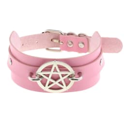 DIEZI Trendy Punk Pink Lace Leather Choker Necklace For Women Men Torques Harajuku Gothic Cirle Heart Pendant Necklace Jewelry