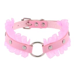 DIEZI Trendy Punk Pink Lace Leather Choker Necklace For Women Men Torques Harajuku Gothic Cirle Heart Pendant Necklace Jewelry