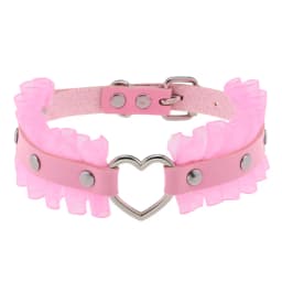 DIEZI Trendy Punk Pink Lace Leather Choker Necklace For Women Men Torques Harajuku Gothic Cirle Heart Pendant Necklace Jewelry