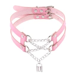 DIEZI Trendy Punk Pink Lace Leather Choker Necklace For Women Men Torques Harajuku Gothic Cirle Heart Pendant Necklace Jewelry
