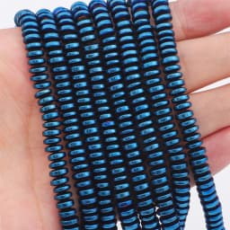 3/4/6/8mm Natural Hematite Beads Plating Flat Round Disk Loose Spacer Beads for Earring Necklace Bracelet DIY Jewelry Making 15"