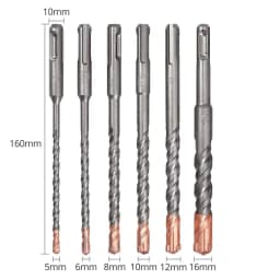 7 Pcs 4 Flute SDS Plus Hammer Drill Bit Set 5 6 8 10 12 14 16 18mm 160 200mm For Concrete Brick Block Stone Masonry And Granite