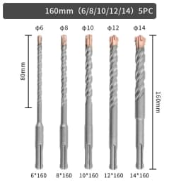 7 Pcs 4 Flute SDS Plus Hammer Drill Bit Set 5 6 8 10 12 14 16 18mm 160 200mm For Concrete Brick Block Stone Masonry And Granite