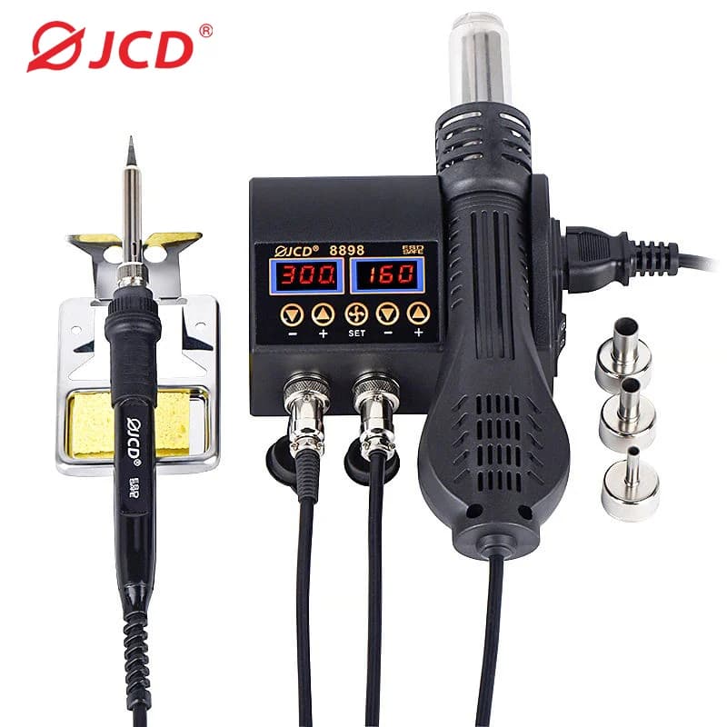 2 in 1 750W Hot Air Gun LCD Digital Display Welding Rework Station for Cell-phone BGA SMD IC Repair Soldering Iron Station 8898