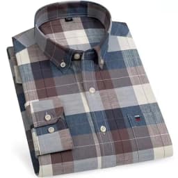 Men's Versatile Casual Checkered Oxford Cotton Shirts Single Pocket Long Sleeve Standard-fit Button Down Gingham Striped 7XL 6XL