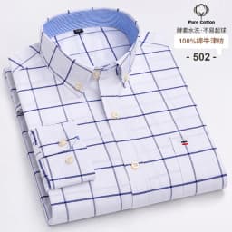 New 100% Cotton Oxford Men Shirts Long Sleeves Plaid Soft Regular Fit Formal Dress Shirt Pocket Social Blouse Male Clothes S-7XL