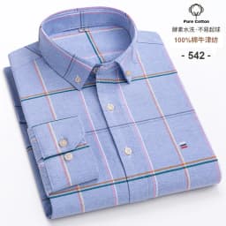 New 100% Cotton Oxford Men Shirts Long Sleeves Plaid Soft Regular Fit Formal Dress Shirt Pocket Social Blouse Male Clothes S-7XL