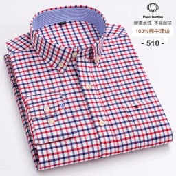 New 100% Cotton Oxford Men Shirts Long Sleeves Plaid Soft Regular Fit Formal Dress Shirt Pocket Social Blouse Male Clothes S-7XL