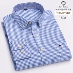 New 100% Cotton Oxford Men Shirts Long Sleeves Plaid Soft Regular Fit Formal Dress Shirt Pocket Social Blouse Male Clothes S-7XL