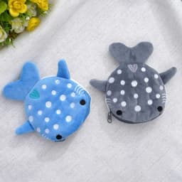 Plush Grey Small Whales Coin Purse Cute Zipper Women's Coin Wallet Shark Shape Girls Earphone Money Storage Bag Key Bag Purse