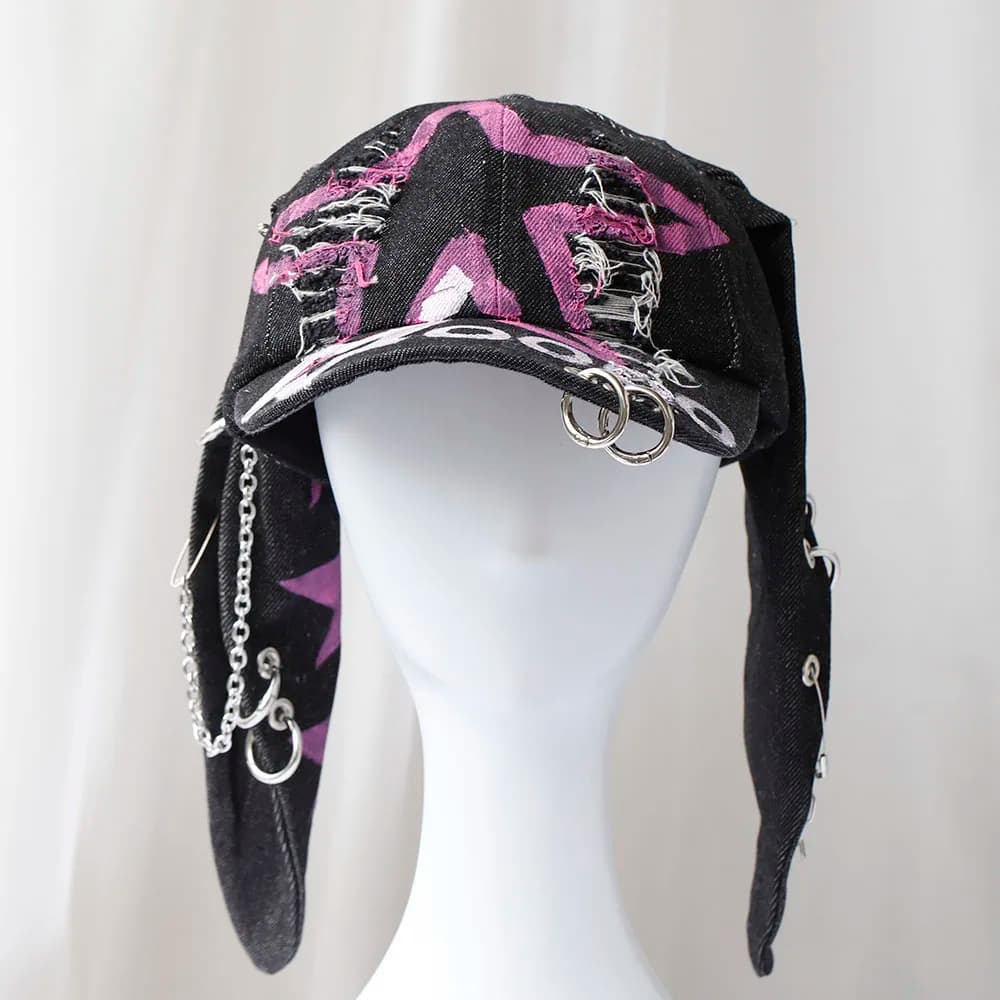 2024 Y2KHot Girl Graffiti Jeans Long Rabbit Ears Cowboy Baseball Hat Wash COOL Hip Hop Cap Women Men Party Team Baseball Cap