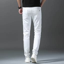 2026 Spring New Men Slim Jeans 98% Cotton White Stretch Straight Casual Fashion Pencil Pants High Quality Trousers Male Clothes