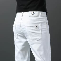 2026 Spring New Men Slim Jeans 98% Cotton White Stretch Straight Casual Fashion Pencil Pants High Quality Trousers Male Clothes