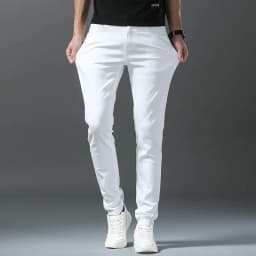 2026 Spring New Men Slim Jeans 98% Cotton White Stretch Straight Casual Fashion Pencil Pants High Quality Trousers Male Clothes
