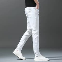 2026 Spring New Men Slim Jeans 98% Cotton White Stretch Straight Casual Fashion Pencil Pants High Quality Trousers Male Clothes