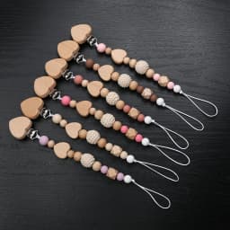 New Heart Baby Anti-Drop Chain Pacifier Clips Silicone Beads Infant Nipple Appease Soother Chain Clips Dummy Holder Nipple Clip
