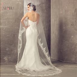 Long Luxury Wedding Veil Without Comb Lace Edge White Ivory Bridal Voile Marriage Cathedral Length Wedding Accessories New