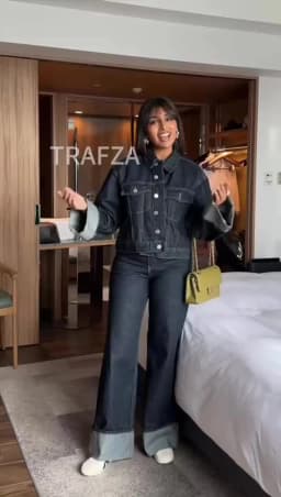 HH Women Fashion Denim Set Casual Lapel Long Sleeve Crop Jacket Buttons Female Vintage Wide Leg Loose Jeans Long Pants