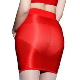 FREEAUCE Korean Oil Shiny Reflection See Through Skirt Plus Size Elastic Sexy Sheer Christmas red Short Mini Skirts for Women