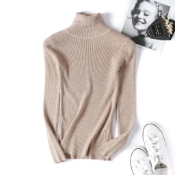 2026 Autumn Winter Women Long Sleeve Knitted Foldover Turtleneck Ribbed Pull Sweater Soft Warm Femme Jumper Pullover Clothes