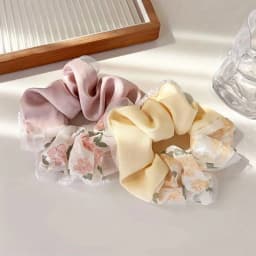 1pc Floral Bead Streamer Bowknot Hair Ties, High Ponytail Pill Hair Accessories, Holiday Gift