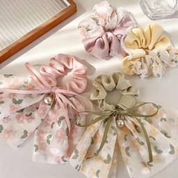 1pc Floral Bead Streamer Bowknot Hair Ties, High Ponytail Pill Hair Accessories, Holiday Gift
