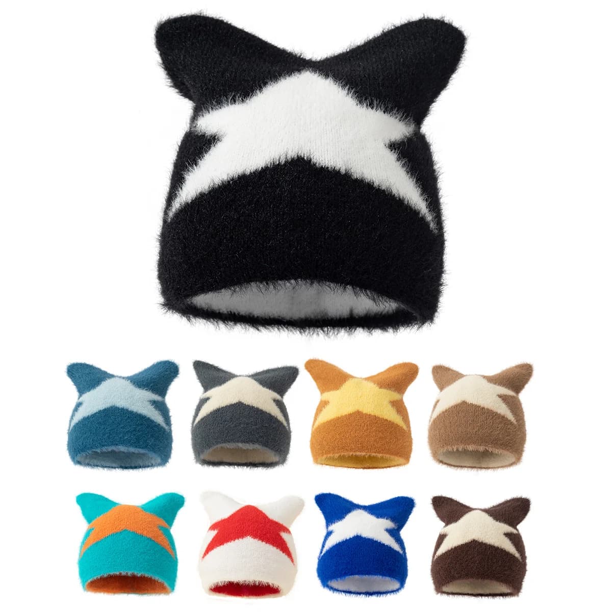 new y2k Cat ears star pattern Beanies Hat Men Winter Autunm Warm Knitted Bonnet Cap Soft Skullies Beanies Caps Boys Gifts