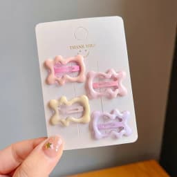 4pcs/set Sweet Geometric Stars Bow Hair Barrettes Cute Candy Color Hairpins Bangs Clips For Girls Kids Toddler Hair Accessories