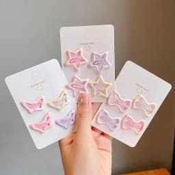 4pcs/set Sweet Geometric Stars Bow Hair Barrettes Cute Candy Color Hairpins Bangs Clips For Girls Kids Toddler Hair Accessories
