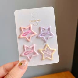 4pcs/set Sweet Geometric Stars Bow Hair Barrettes Cute Candy Color Hairpins Bangs Clips For Girls Kids Toddler Hair Accessories