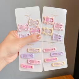 4pcs/set Sweet Geometric Stars Bow Hair Barrettes Cute Candy Color Hairpins Bangs Clips For Girls Kids Toddler Hair Accessories