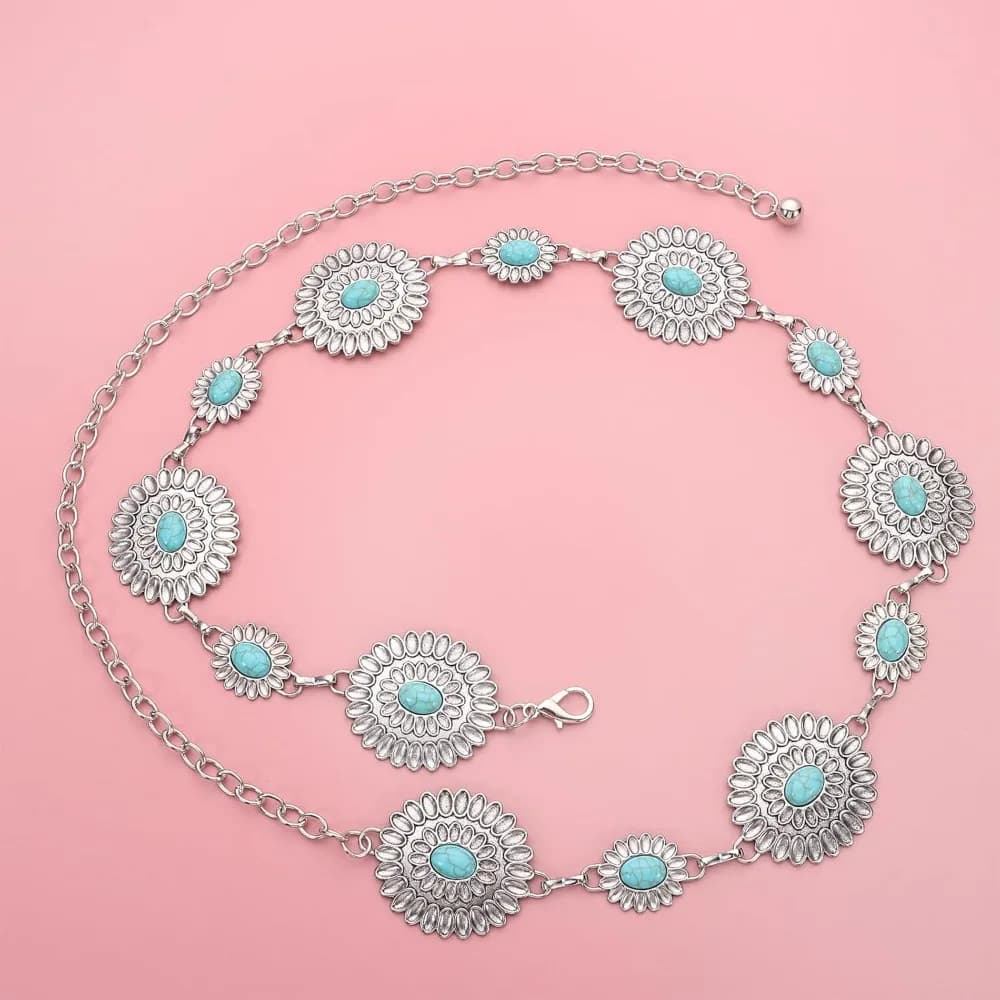 Western Belts for Women Metal Chain Belt Cowgirl Country Chain Belts Adjustable Concho Belt for Sweaters Dresses Jeans