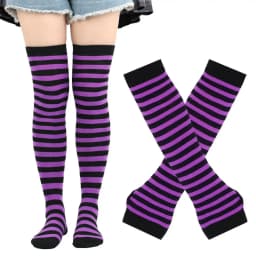 Black White Striped Warm Knee Socks Arm Sleeve Fashion Women Sexy Slim Thigh High Cotton Socks Arm Sleeve Gloves Cosplay Socks