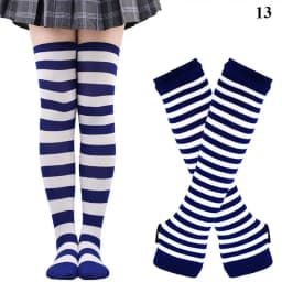 Black White Striped Warm Knee Socks Arm Sleeve Fashion Women Sexy Slim Thigh High Cotton Socks Arm Sleeve Gloves Cosplay Socks