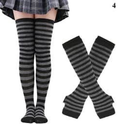 Black White Striped Warm Knee Socks Arm Sleeve Fashion Women Sexy Slim Thigh High Cotton Socks Arm Sleeve Gloves Cosplay Socks
