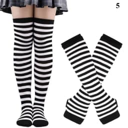 Black White Striped Warm Knee Socks Arm Sleeve Fashion Women Sexy Slim Thigh High Cotton Socks Arm Sleeve Gloves Cosplay Socks
