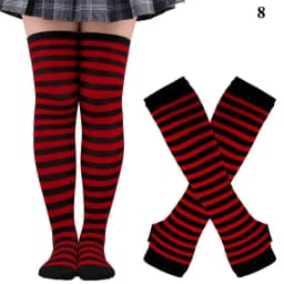 Black White Striped Warm Knee Socks Arm Sleeve Fashion Women Sexy Slim Thigh High Cotton Socks Arm Sleeve Gloves Cosplay Socks