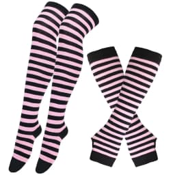 Black White Striped Warm Knee Socks Arm Sleeve Fashion Women Sexy Slim Thigh High Cotton Socks Arm Sleeve Gloves Cosplay Socks