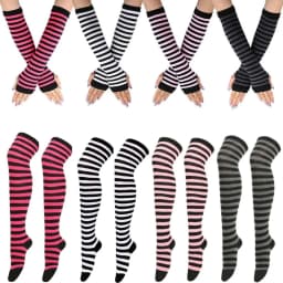 Black White Striped Warm Knee Socks Arm Sleeve Fashion Women Sexy Slim Thigh High Cotton Socks Arm Sleeve Gloves Cosplay Socks