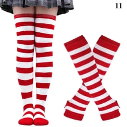 Black White Striped Warm Knee Socks Arm Sleeve Fashion Women Sexy Slim Thigh High Cotton Socks Arm Sleeve Gloves Cosplay Socks