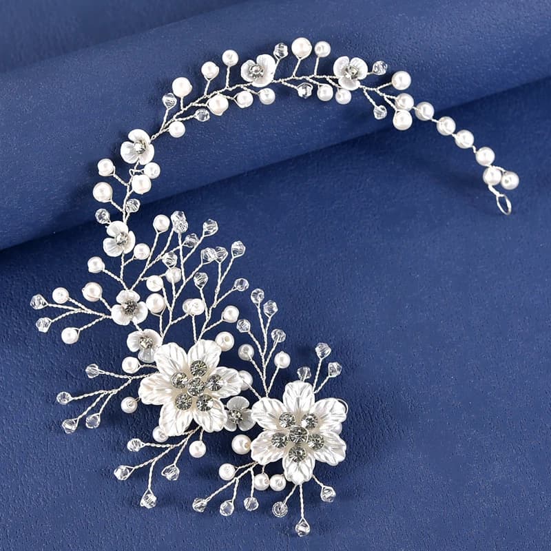 Imitation Pearl White Flower Hair Band Handmade Rhinestone Headband Women Bridal Headwear Wedding Party Hair Accessories