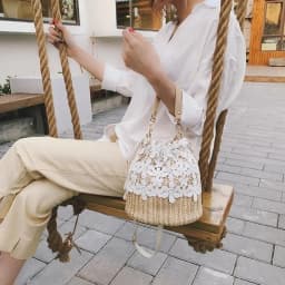 New Straw Plaited Article Women Lace Bucket Bag Causal Holiday Beach Bag Elegant Lace Staw Bag Shoulder Crossbody Bag