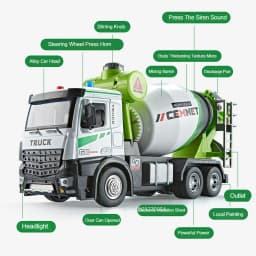 1/24 Electric Mixer Truck Toys Model Car Alloy Diecast Engineering Vehicles Doors Opened Sound Light Pull Back Toy Gift for Kids