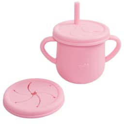 Silicone Baby Straw Cup - Cute Training Sippy Cup with Handles, Straws, Lids - Reusable Snack Cups Feeding Supplies for Toddlers