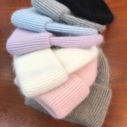 Fashion Warm Cashmere Wool Skullies Cap Angola Rabbit Fur Winter Knitted Beanies Women Female Ski Outdoor Solid Color Hats